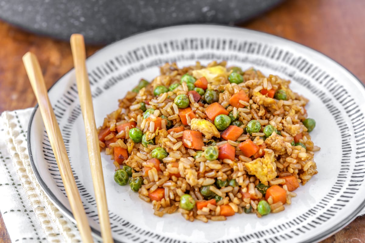 Serve crock pot teriyaki chicken with fried rice.
